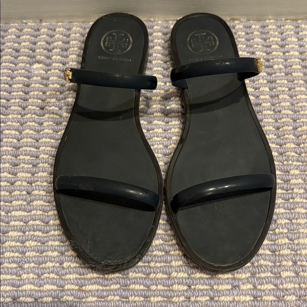 Tory Burch Navy Double Strap Rubber Slides